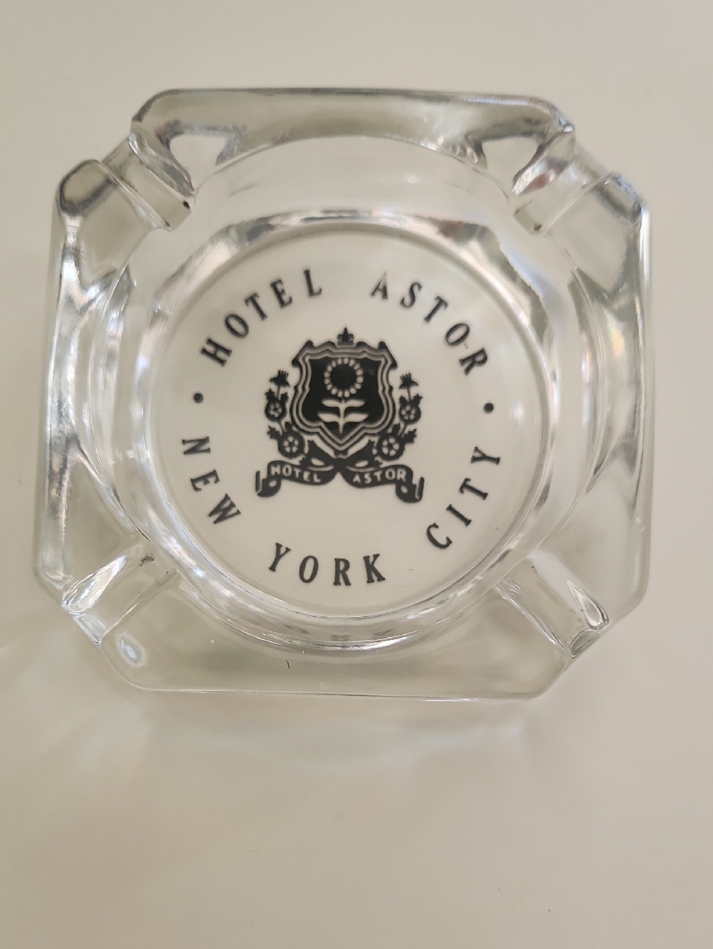 Hotel Astor New York City Glass Ashtray - Clear with Black Logo